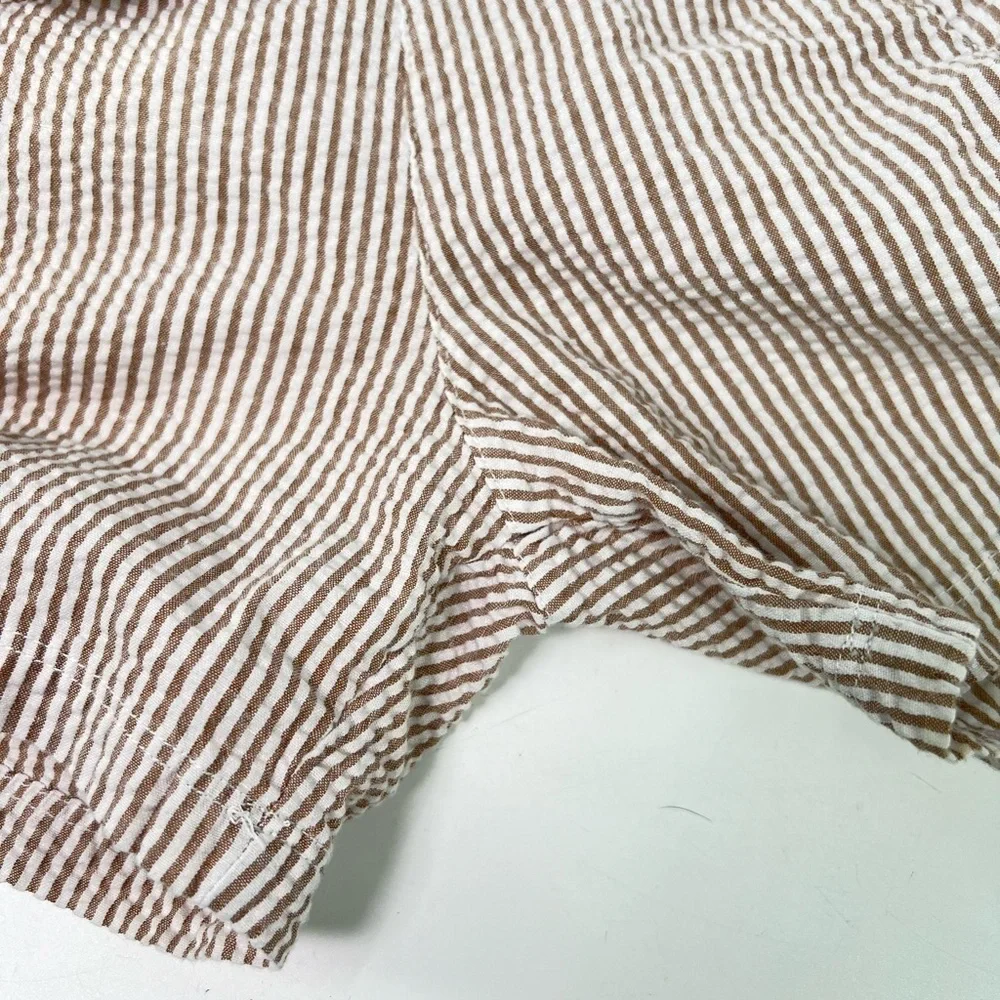 Mud Pie Tan White Striped Seersucker Suspender Shorts Size 12-18 Months